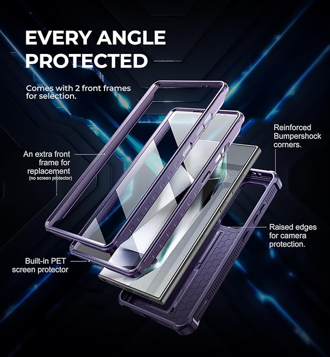 Dexnor for Samsung Galaxy S24 Ultra Case with Built-in Slide Camera Cover & Screen Protector & Kickstand, Shockproof Rugged Case Full-Body Bumper Protective Cover for Galaxy S24 Ultra (2024),Purple