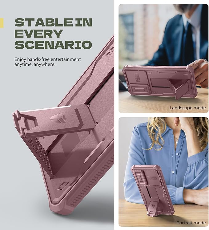 Dexnor for Samsung Galaxy S25 Edge Case with Upgraded Slide Camera Cover & 2 Front Frames & Built-in Screen Protector & Kickstand, Heavy-Duty Rugged Case Full-Body Bumper Protective Cover,Peony Pink