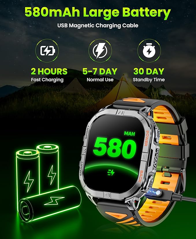 Military Smart Watch for Men Built-in GPS with LED Flashlight Compass, 2.13" AMOLED Tactical Smart Watches with Answer/Make Calls, 3ATM Waterproof Fitness Tracker for iPhone Android (Black)