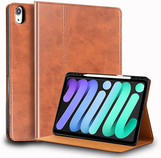 for Ipad Case Air 13-inch M3/M2 2025/2024(Model:A3268/A3269/A2898/A2899) Genuine Leather Cover Protective Shell,Built-in Pencil Holder and Auto Wake/Sleep.Brown