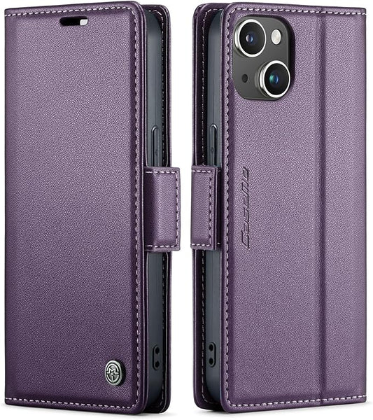 SINIANL iPhone 15 Wallet Case with RFID Blocking, Magnetic Clasp Kickstand Leather Book Folio for Women & Men, Purple
