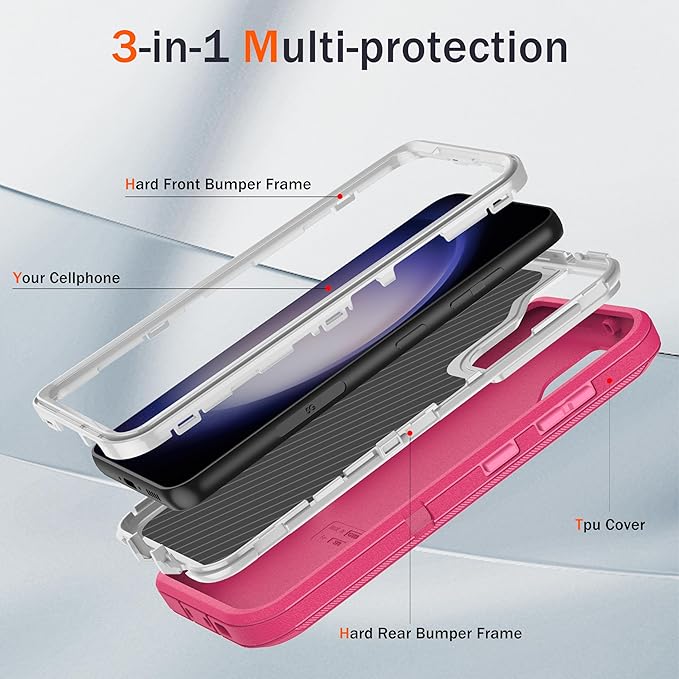 for Samsung Galaxy S23+ Plus Case with [2 Pack] HD Screen Protector, [Military-Grade] Shockproof Dust/Drop Proof 3-Layer Full Body Protection Heavy Duty Case for Galaxy S23 Plus, Pink