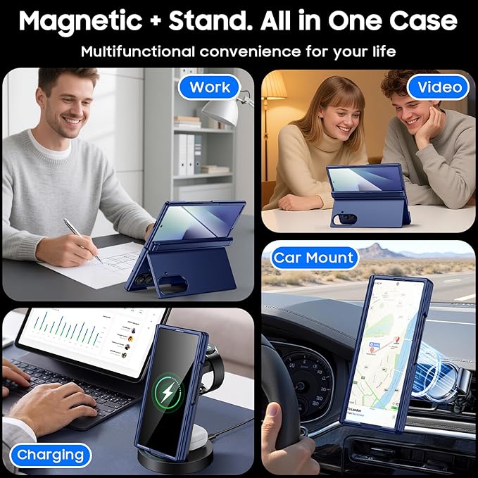 for Samsung Galaxy Z Fold 7 Case Magnetic Power with [Kickstand][Hinge Protection] Full Body Screen Protector Shockproof Phone Case for Galaxy Z Fold 7 Case(Blue)