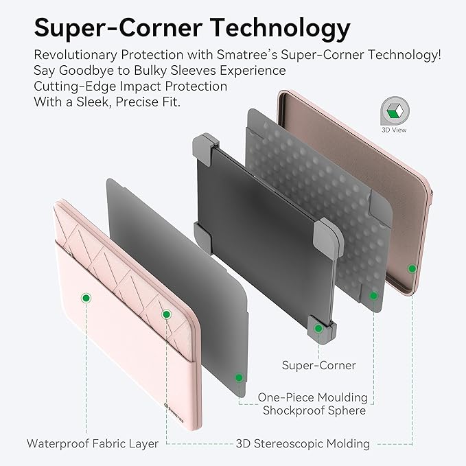 Smatree Laptop Sleeve for 14.4 inch Microsoft Surface Laptop Studio/Studio 2, Computer Case with Accessory Pocket, YKK Zipper, Patented Super Corner Design, Pink (E415P)