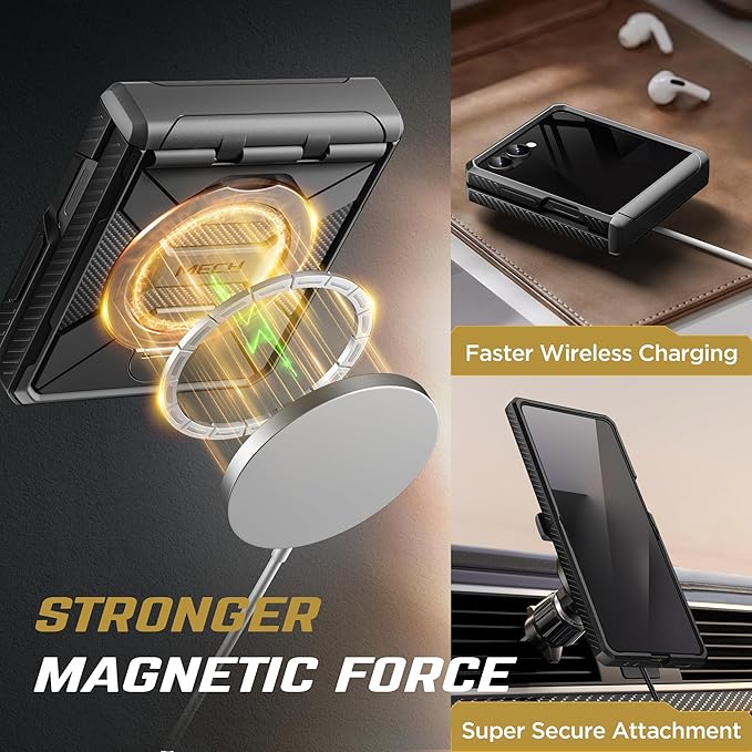 TONGATE 360° Spin Magnetic Stand for Z Flip 7 Case with Privacy Screen Protector, [Compatible with Magsafe] [Anti Spy] Full-Body Shockproof Samsung Galaxy Z Flip 7 Case with Hinge Protection, Black