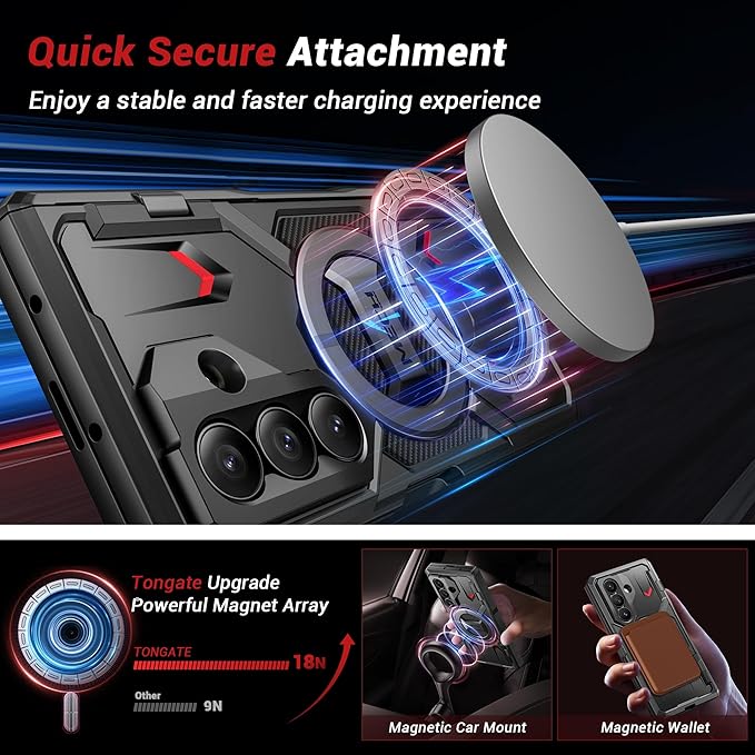 TONGATE 360° Spin Magnetic Stand for Z Fold 7 Case with Privacy Screen Protector, [Compatible with Magsafe] [Anti Spy] [360° Ring Holder]Full-Body Shockproof Case for Samsung Galaxy Z Fold 7, TiBlack