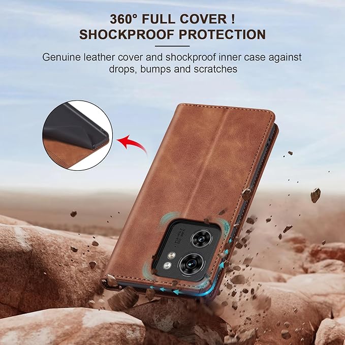 Jasonyu Flip Wallet Case for Motorola Edge (2023),Leather Magnetic Folio Cover with Card Holder,Kickstand - TPU Shockproof Durable Protective Phone Case,Brown