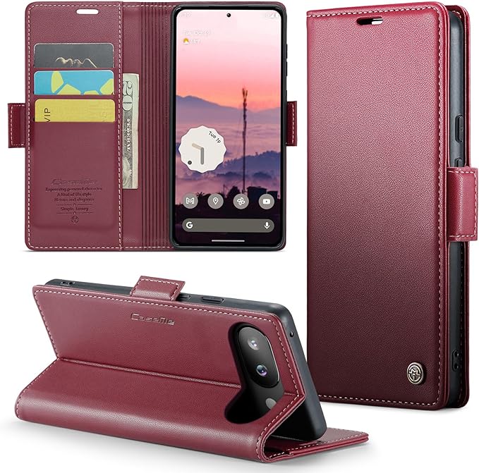 for Pixel 9A Case, Premium PU Leather Wallet Case Flip Cover with [RFID Blocking][Card Holder][Stand Function] Shockproof Protective for Pixel 9A, Red