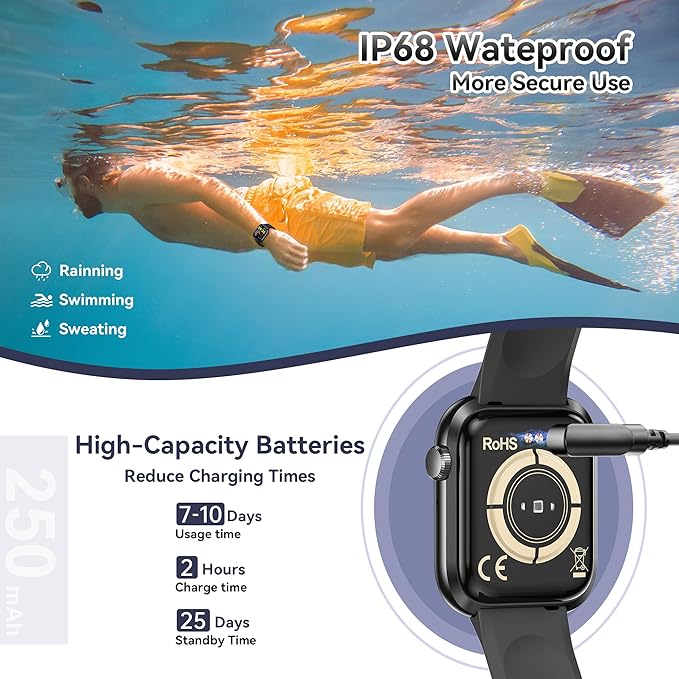 Smart Watch for Men Women, 1.83" Fitness Watch (Answer/Make Call), Smartwatch with Heart Rate/Blood Pressure, Sleep Tracker, Pedometer, 120+ Sport Modes,IP68 Waterproof Fitness Tracker for Android IOS