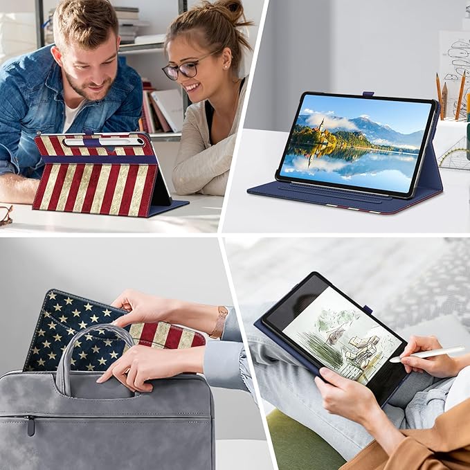 Fintie Case for Samsung Galaxy Tab S10 Lite/ S10 FE/ S9 FE 5G 10.9 Inch/Tab S9 11 Inch with S Pen Holder, Multi-Angle Viewing Protective Cover with Pocket, Auto Sleep/Wake, US Flag