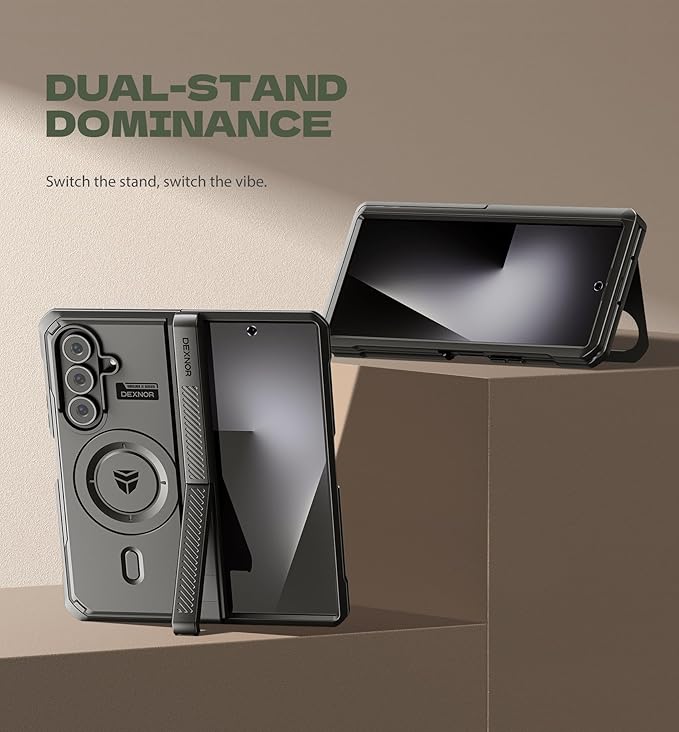 Dexnor Magnetic for Samsung Galaxy Z Fold 7 Case with Dual Kickstands & Front Screen Protector & Hinge Protection, Compatible with MagSafe, Full-Body Rugged Protective Cover Bumper Cases,6.5" Black