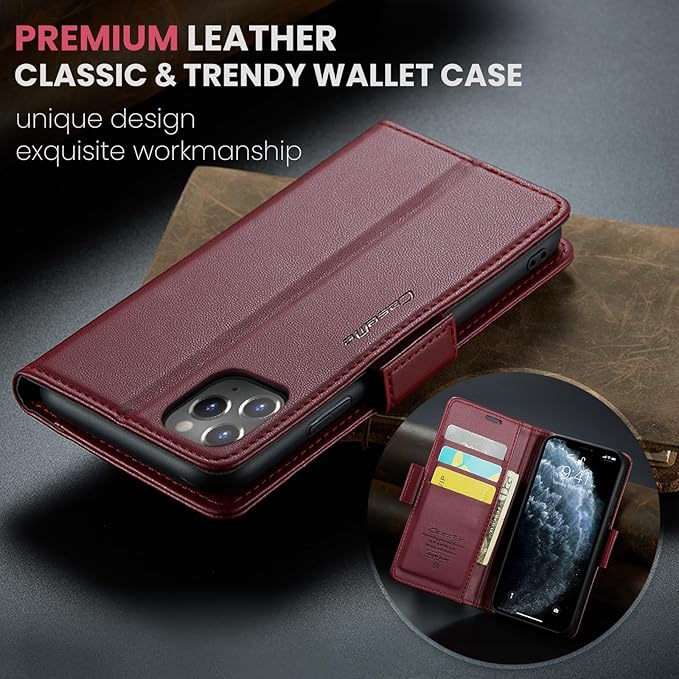 for iPhone 11 Pro Max Case, Premium PU Leather Wallet Case Flip Cover with [RFID Blocking][Card Holder][Stand Function] Shockproof Protective for iPhone 11 Pro Max, Red