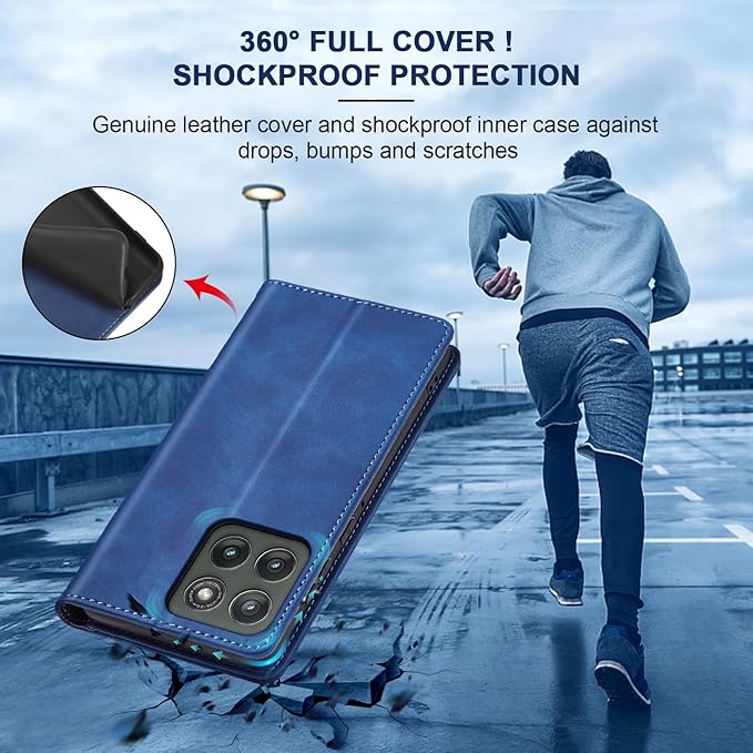 Jasonyu Flip Wallet Case for Motorola Edge (2025)/Edge 60/60 Pro/60 Fusion,Leather Magnetic Folio Cover with Card Holder,Kickstand - TPU Shockproof Durable Protective Phone Case,Blue