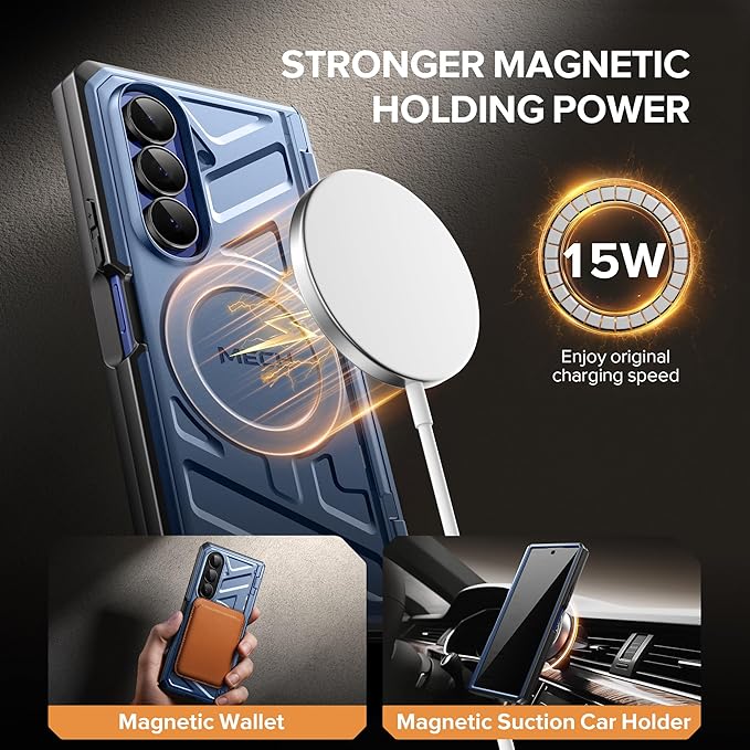 TONGATE for Galaxy Z Fold 7 Case with Privacy Screen Protector, [Compatible with MagSafe][Anti Spy] Shockproof Phone Case, Built-in Stand & Belt Clip & Hinge Cover for Samsung Z Fold 7 2025 8", Blue