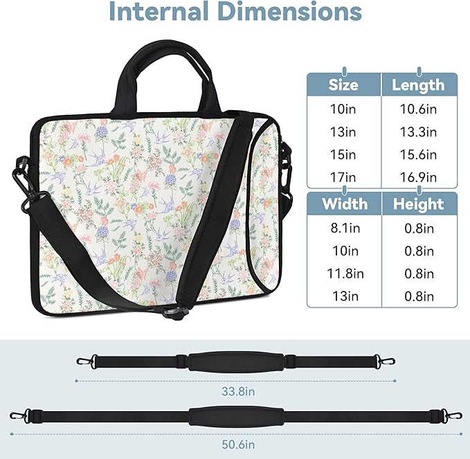 RICHEN 14 15 15.4 15.6 inch Laptop Shoulder Bag Messenger Bag Notebook Handle Sleeve Neoprene Carrying Case with Accessories Pocket (14-15.6 inch, Flowers Swallows)