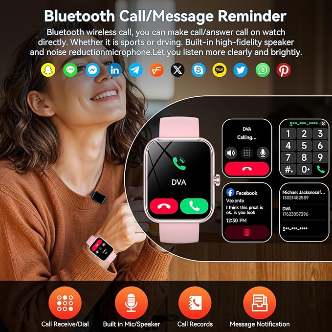 Smart Watch with Alexa Built-in, 1.83" HD Touchscreen Fitness Tracker, Bluetooth Notifications/Calls, IP68 Waterproof, 120+ Sport Modes, 24/7 Heart Rate & Sleep Monitor for iPhone Android iOS (Pink)