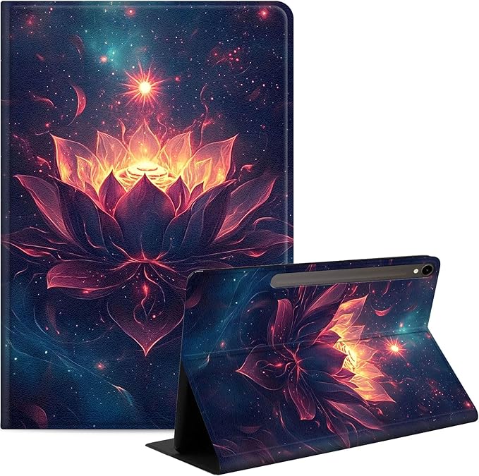 Case for Samsung Galaxy Tab S10 FE/ S9 FE 5G 10.9 Inch/Tab S9 11 Inch, Slim PU Leather Stand Cover with Auto Wake/Sleep, Multi-Angle Viewing & Shockproof, Lotus
