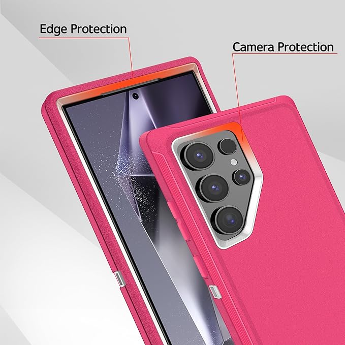 for Samsung Galaxy S24 Ultra Case with [2 Pack] HD Screen Protector, [Military-Grade] Shockproof Dust/Drop Proof 3-Layer Full Body Protection Heavy Duty Case for S24 Ultra, Pink
