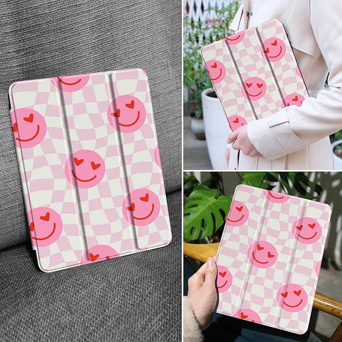 MEEgoodo Case for Samsung Galaxy Tab A9 Plus 11 inch Cover 2024 2023 with S Pen Holder,A9+ Smart Tablet Cases with Leather Trifold Stand+Soft TPU Back Shell+Smart Auto Wake/Sleep,Checkered Pink Hearts