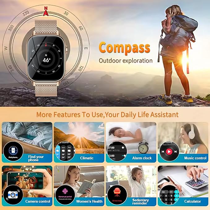 LAKEYLOYI Smart Watches for Men Women Answer Make Calls HD Smartwatch for iOS Android Phones Activity Fitness Tracker Smartwatches with Heart Rate/Sleep Monitor Pedometer Waterproof,Black (Gold)
