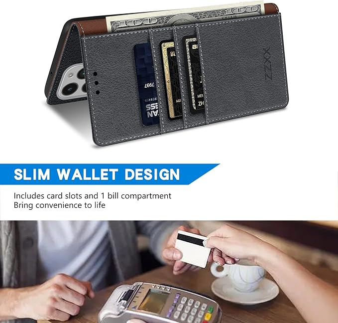ZZXX for iPhone 14 Pro Wallet Case with [RFID Blocking] Card Slot Kickstand Magnetic Closure Leather Flip Fold Protective Phone Case for iPhone 14 Pro Case Wallet(Grey-6.1 inch)