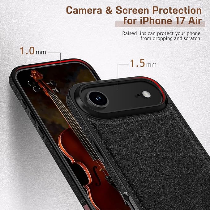 LOHASIC Leather for iPhone 17 Air Case, Slim Business PU Men Women Luxury Elegant Style Soft Non-Slip Grip Anti-Scratch Protective Phone Case Cover for iPhone 17 Air 6.5" 2025 - Black