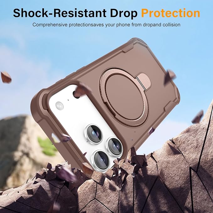 Compatible with iPhone 17 Pro Max Case with Invisible Magnetic Ring Stand [Compatible with Magnetic] [Military Drop Protection] Shockproof Slim Hard Back Soft Edge Case 6.9 Inch, Khaki