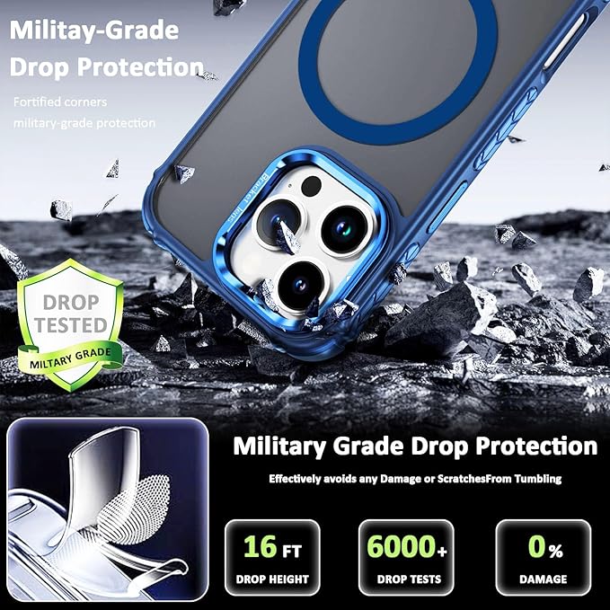 iPhone 16 Pro Max Case Magnetic，[Compatible with MagSafe] Heavy Duty Rugged Drop Protection Case，Supports Wireless Charging，Phone Case for iPhone 16Pro Max, Blue
