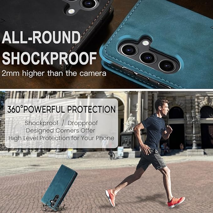 QLTYPRI Case for Samsung Galaxy S24, Vintage PU Leather Wallet Case Card Slot Kickstand Magnetic Closure Shockproof Flip Folio Case Cover for Samsung Galaxy S24 - Blue