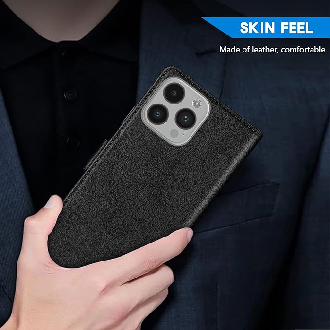 ZZXX for iPhone 14 Pro Wallet Case with [RFID Blocking] Card Slot Kickstand Magnetic Closure Leather Flip Fold Protective Phone Case for iPhone 14 Pro Case Wallet(Black-6.1 inch)