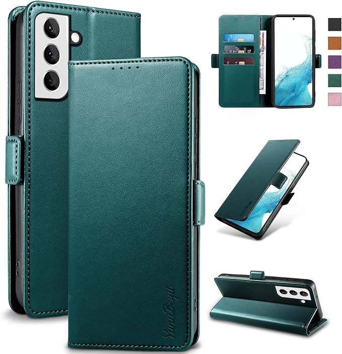 Wallet Flip Case for Samsung Galaxy S22 5G - [RFID Blocking] Luxury PU Leather Card Holder Magnetic Phone Cover with Kickstand,Shockproof Protective Case,Green