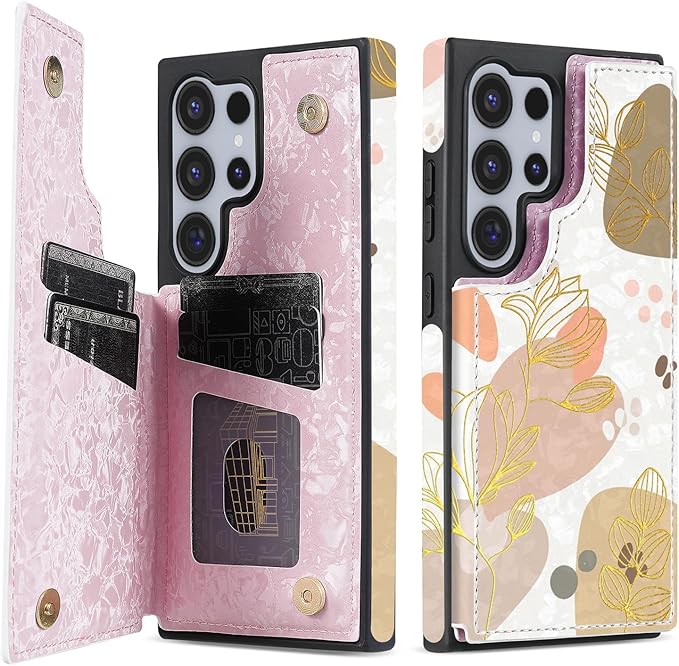 NNH Compatible with Samsung Galaxy S25 Ultra Wallet Case with RFID Blocking Card Slots Folio Flip PU Leather Double Magnetic Clasp Design Cover for Galaxy S25 Ultra(6.8 inch-Morandi Line Flower)