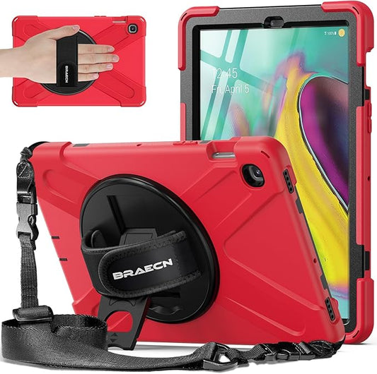 BRAECNstock for Samsung Galaxy Tab S5e Case 10.5 inch 2019 (SM-T720/T725/T727) Shockproof Protective Samsung S5e Tablet Kids Case with Screen Protector Rotating Kickstand Hand Strap Pen Holder - Red