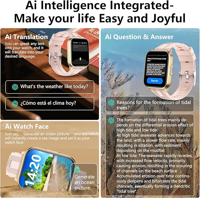 Smart Watch with Ai Functions GPS Tracking for Android Phones and iPhone Compatible Bluetooth Call Message Alert Heart Rate/Sleep Monitor IP68 Waterproof for Women