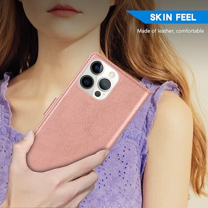 ZZXX for iPhone 15 Pro Max Wallet Case with [RFID Blocking] Card Slot Kickstand Magnetic Closure Leather Flip Fold Protective Phone Case for iPhone 15 Pro Max Case Wallet(Rose Gold-6.7 inch)