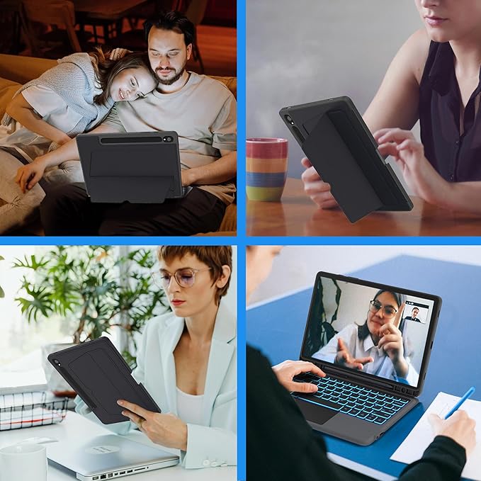 for Samsung Galaxy Tab S10 Lite/S9 FE 10.9" /S10 FE 10.9 inch/Tab S9 11 inch Case with Keyboard - 7 Color Backlit Tablet Cover with Touchpad - Magnetic Detachable Keyboard with S Pen Holder Black