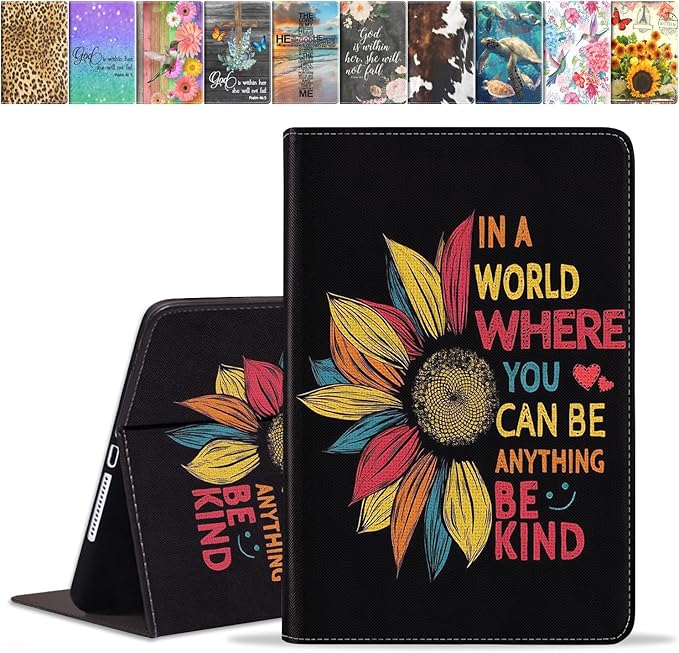 Case for Samsung Galaxy Tab A7 10.4 inch 2022/2020 (SM-T500/T503/T505/T507/T509),Premium PU Leather Stand Folio Cover with Auto Sleep/Wake,Sunflower Quote in A World Where You Can Be Anything Be Kind