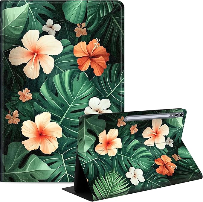 Case for Samsung Galaxy Tab S10 Plus/ S9 FE Plus/ S9 Plus 5G Tablet 12.4'', Slim PU Leather Stand Cover with Auto Wake/Sleep, Multi-Angle Viewing & Shockproof, Banana Leaves