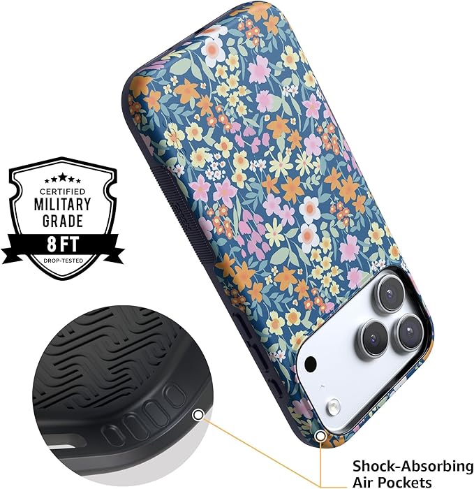Casely iPhone 17 Pro Case | Full Bloom | Navy Floral | Compatible with MagSafe | Bold Protective Design