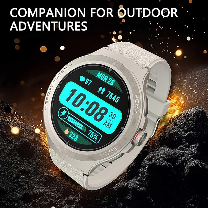 Military Smart Watch with Heart Rate Monitor/Compass/Flashlight/GPS, 1.43" Smartwatch with 170+ Sport Modes,5ATM Waterproof Fitness Watch for Men & Women, Compatible iOS Android (Silver)