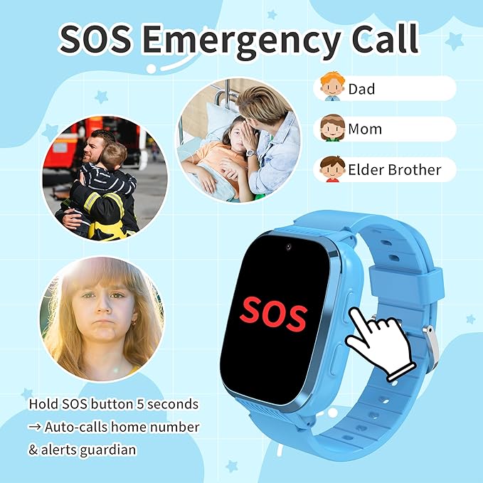 4G Kids Smart Watch Boys with GPS Tracker Video Calling Texting, Waterproof Smartwatches Age 5-13, One-Key SOS Call Voice Chat Cell Phone Watch with Alarm Clock Game HD Camera (Blue)