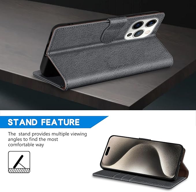 ZZXX for iPhone 15 Plus Wallet Case with [RFID Blocking] Card Slot Kickstand Magnetic Closure Leather Flip Fold Protective Phone Case for iPhone 15 Plus Case Wallet(Grey-6.7 inch)