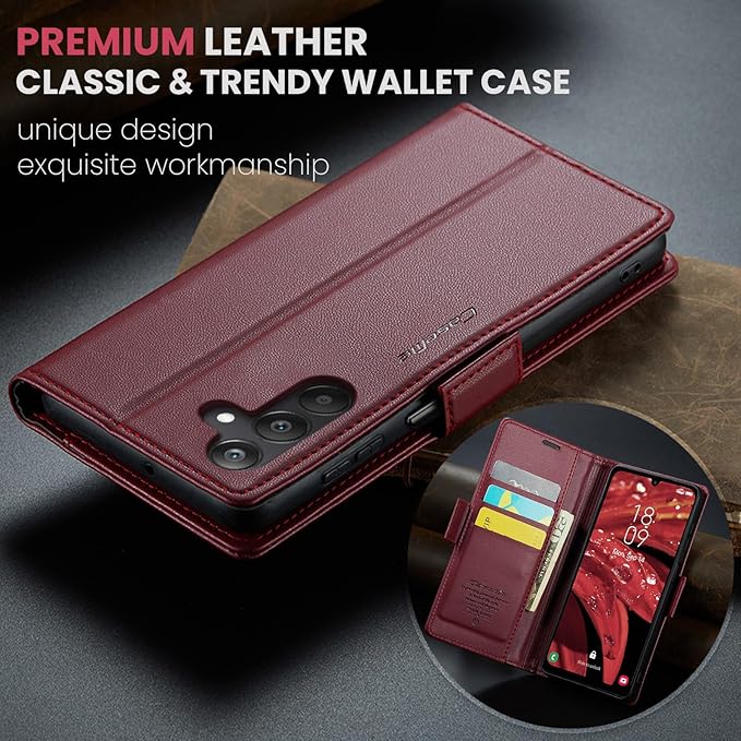 for Samsung Galaxy A25 5G Case, Premium PU Leather Wallet Case Flip Cover with [RFID Blocking][Card Holder][Stand Function] Shockproof Protective for Samsung Galaxy A25, Red