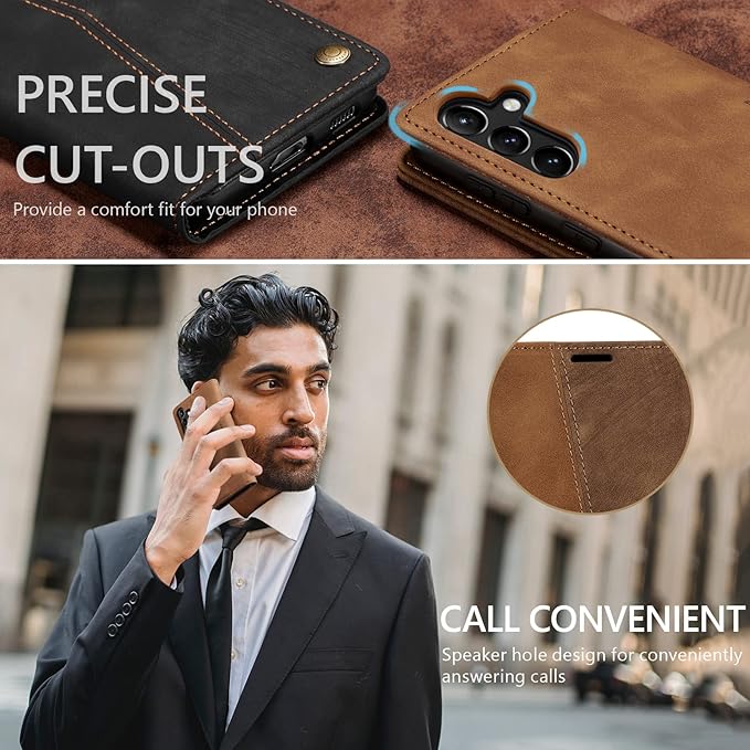 QLTYPRI Wallet Case for Samsung Galaxy S24, Vintage Folio PU Leather Purse Case with Card Slots Magnetic Closure Kickstand Flip Crashproof Phone Cover for Samsumg Galaxy S24 - Brown