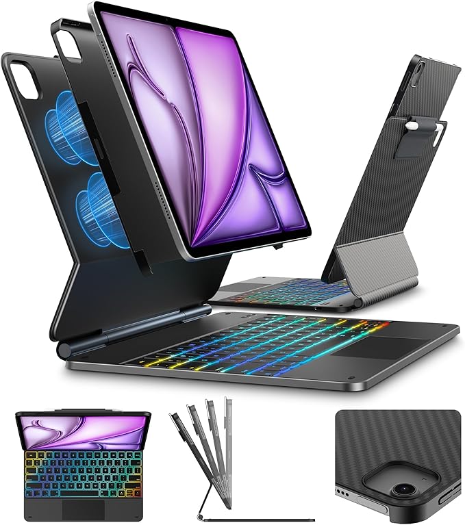 typecase Edge+ Keyboard Case for iPad Air 13-inch(M3 2025 / M2 2024),Ultra-Slim Detachable Case,Portrait & Typing Modes,Built-in Trackpad,11-Color Backlight,Magnetic Stand,Pencil Holder,Carbon Fiber