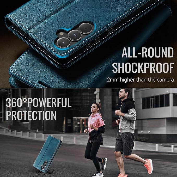 Wallet Case for Samsung Galaxy S23 FE Leather Wallet Flip Cover with Card Holder, Kickstand, Magnetic Closure, RFID Blocking TPU Shockproof Phone Case Compatible with S23FE, Blue-Green