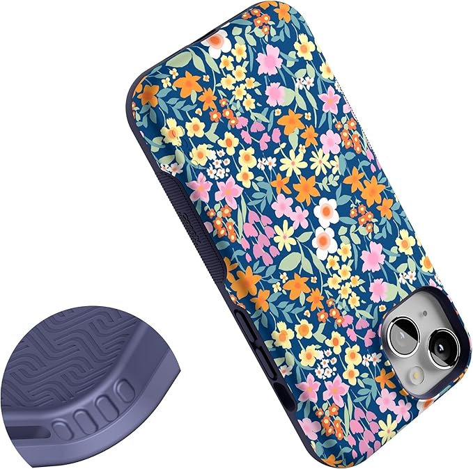 Casely iPhone 14 Case | Full Bloom | Navy Floral | Compatible with MagSafe | Bold Protective Design