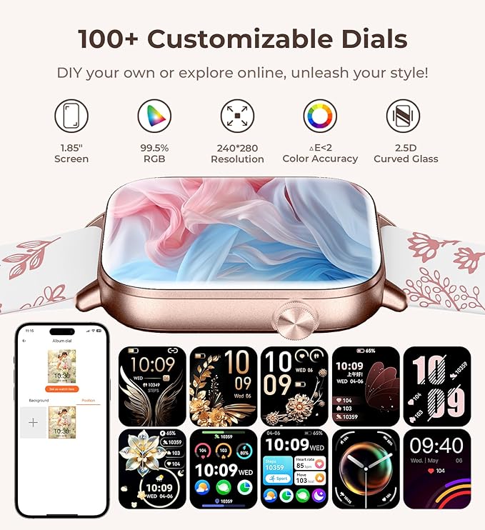 Iaret Smart Watch for Women, 1.83" HD Fitness Tracker with 4 Bands, Answer/Make Calls, Heart Rate/Sleep/SpO2/Step Tracking, 100+ Sport Modes, Android/iPhone Compatible Gift (Rose Gold)