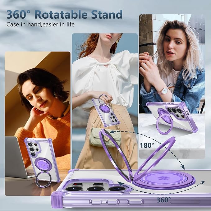 for Samsung Galaxy S24 Ultra Case Magnetic Compatible with MagSafe Galaxy S24Ultra Case with Glass Screen Protector,with Kickstand Military Grade Drop Protection Shockproof S24Ultra CasePurple