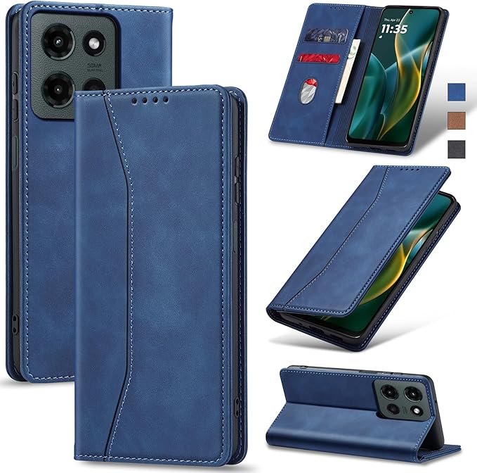 Jasonyu Flip Wallet Case for Moto G 5G (2025),Leather Magnetic Folio Cover with Card Holder,Kickstand - TPU Shockproof Durable Protective Phone Case,Blue